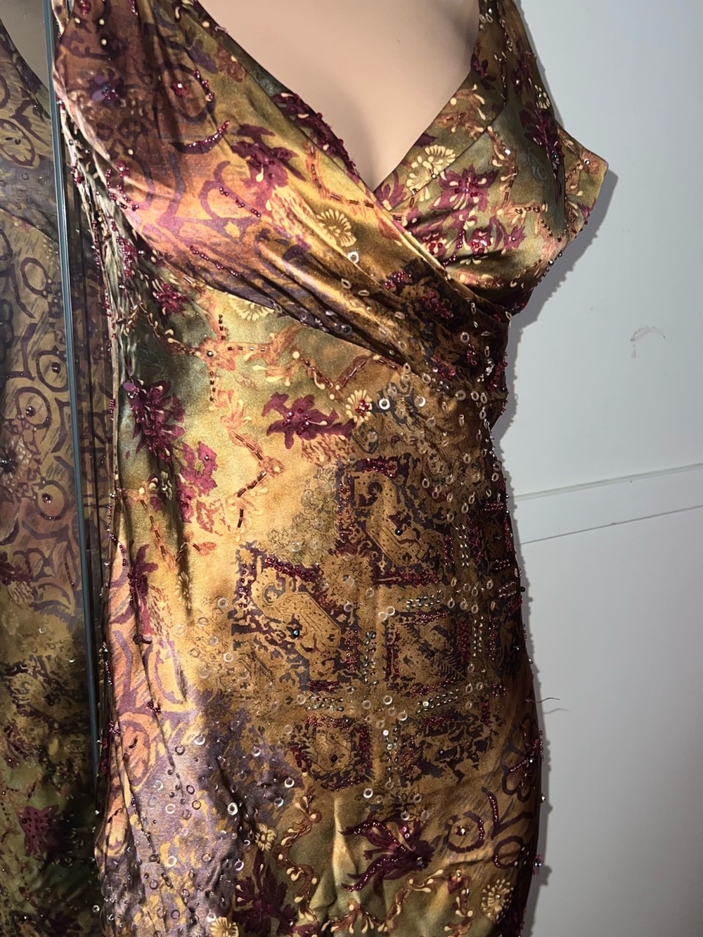 Victoria Royal Ltd Gold and Burgundy Asymmetrical Dress